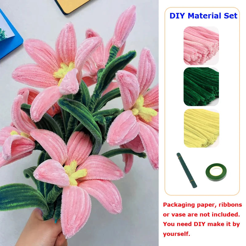 DIY Lily Flower Calla Chenille Stems Fluffy Wire Pipe Cleaners Twist Stick Children Educational Toys Creative Handcraft Material